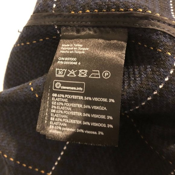 H&M Womens Boatneck Shirt Top with Fringe Navy Yellow Squares 4 Preppy Academia - Picture 4 of 4